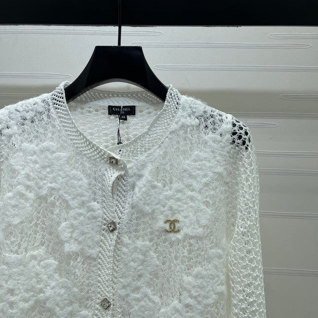 CHANEL 26S FLORAL OPENWORK KNIT CARDIGAN 1348