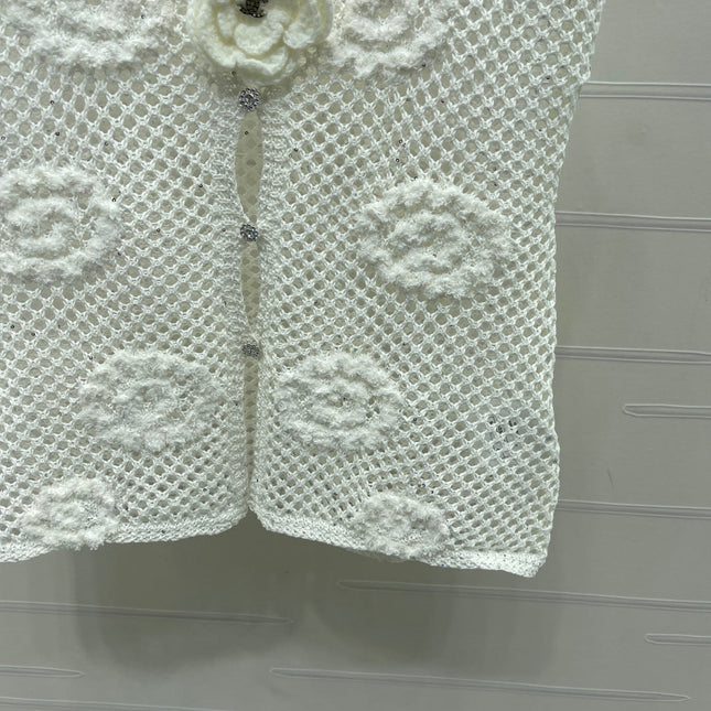 CHANEL 26S FLORAL CROCHET KNIT VEST 1347