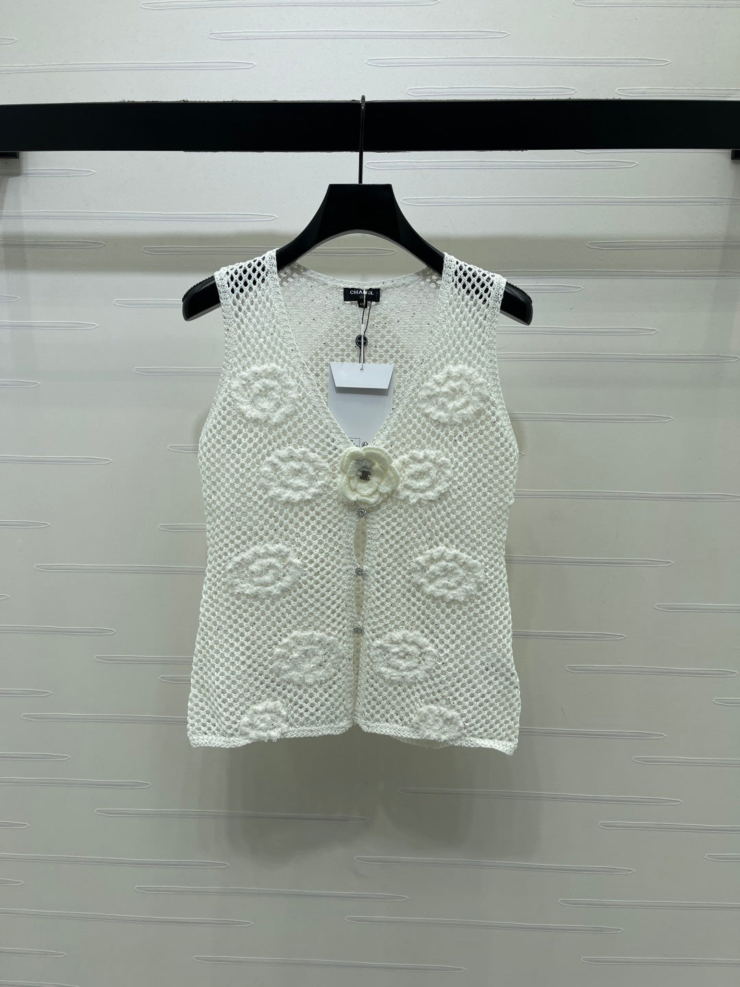 CHANEL 26S FLORAL CROCHET KNIT VEST 1347
