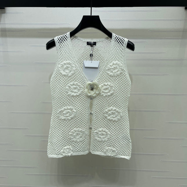 CHANEL 26S FLORAL CROCHET KNIT VEST 1347