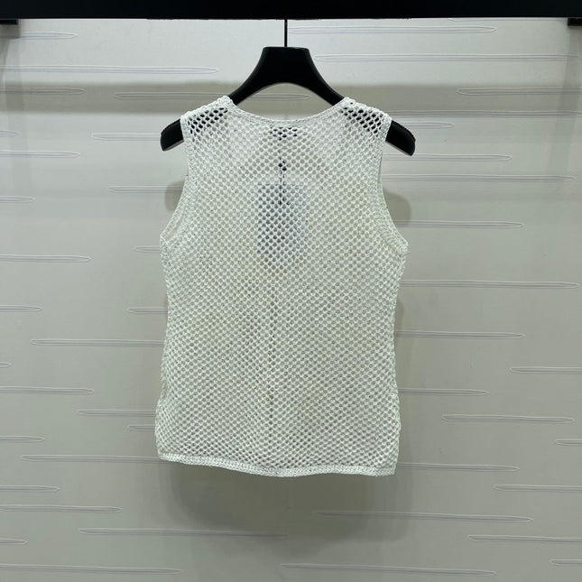 CHANEL 26S FLORAL CROCHET KNIT VEST 1347
