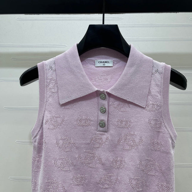 CHANEL 26S SLEEVELESS KNIT POLO TOP 1339