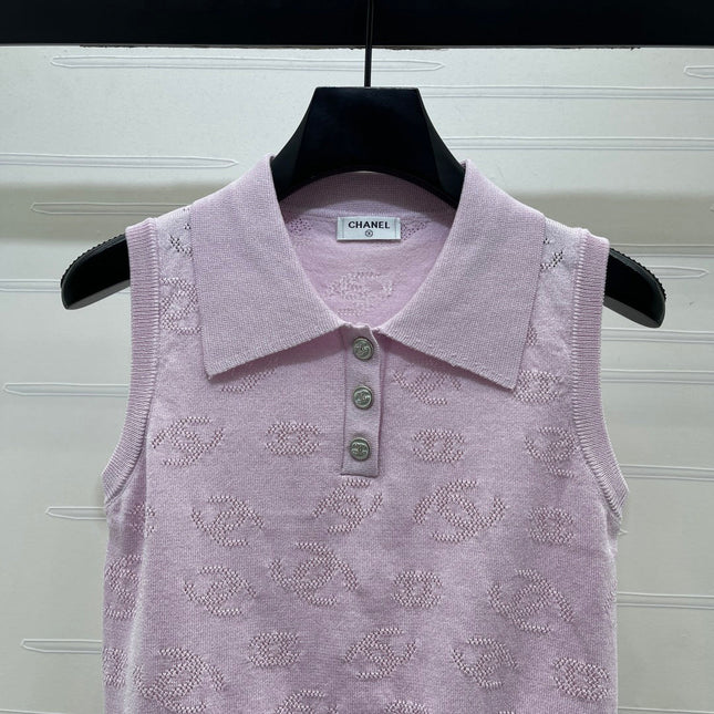 CHANEL 26S SLEEVELESS KNIT POLO TOP 1339