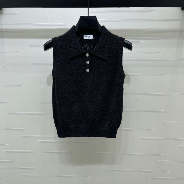 CHANEL 26S SLEEVELESS KNIT POLO TOP 1338