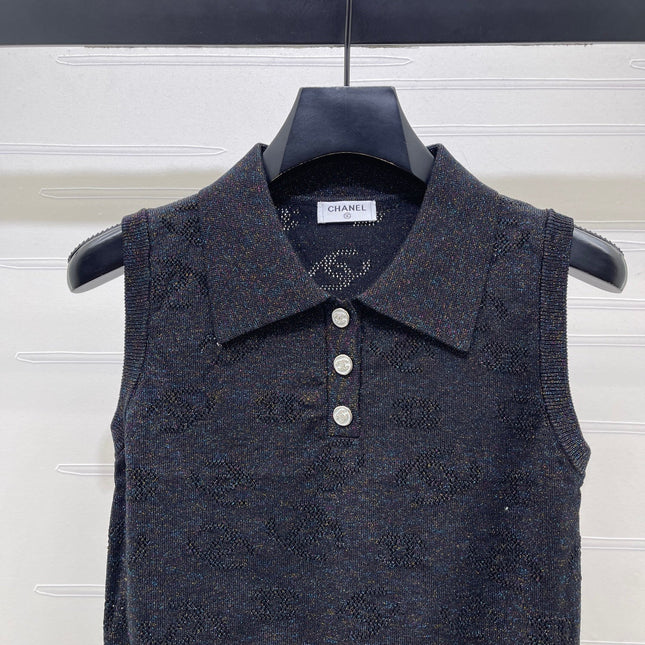 CHANEL 26S SLEEVELESS KNIT POLO TOP 1338