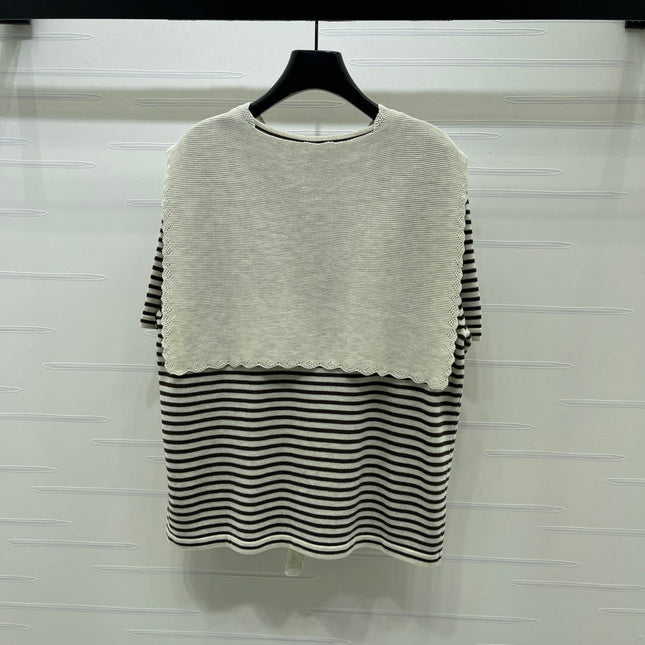 CHANEL 26S STRIPED KNIT TOP WITH SHOULDER TIE 1326