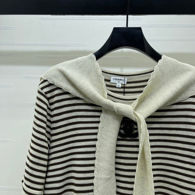 CHANEL 26S STRIPED KNIT TOP WITH SHOULDER TIE 1326