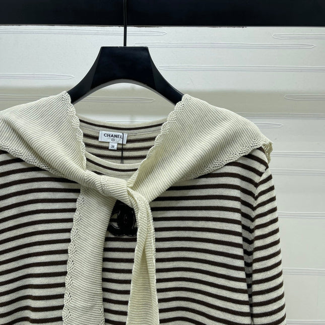 CHANEL 26S STRIPED KNIT TOP WITH SHOULDER TIE 1326
