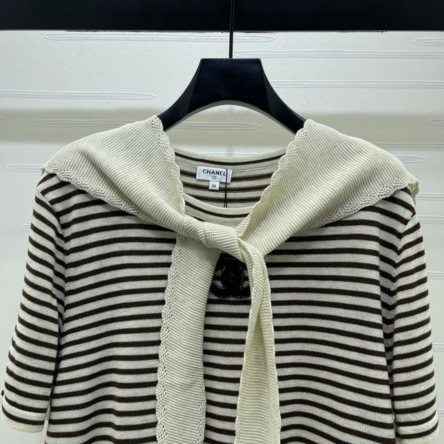 CHANEL 26S STRIPED KNIT TOP WITH SHOULDER TIE 1326