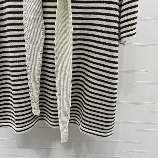CHANEL 26S STRIPED KNIT TOP WITH SHOULDER TIE 1326