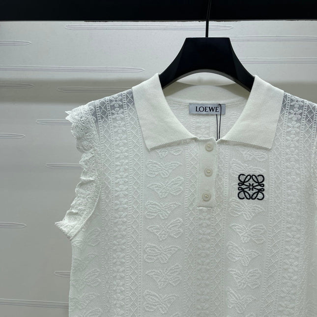 LOEWE 26S RUFFLE-SLEEVE KNIT POLO SHIRT 577