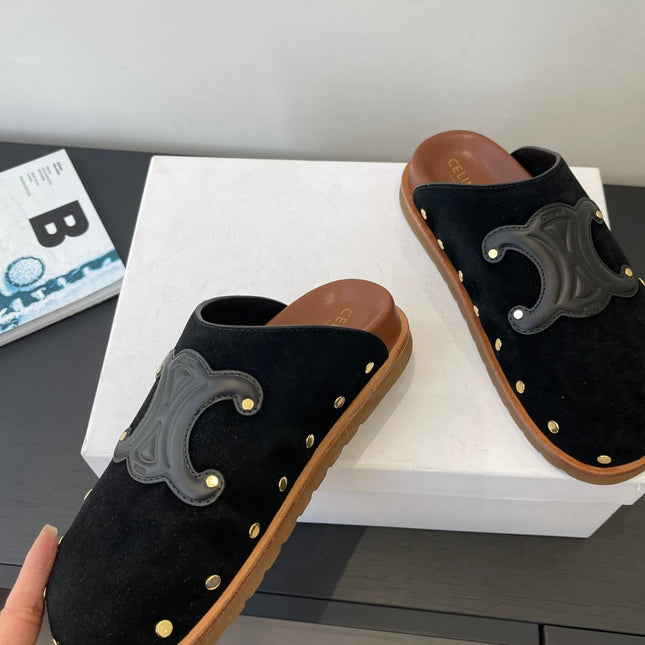 CELINE 26S MULE IN BLACK SUEDE