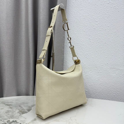 DIOR 26S MEDIUM DIORLY BAG 31 IN CREAM WHITE GRAINED CALFSKIN GOLD HARDWARE