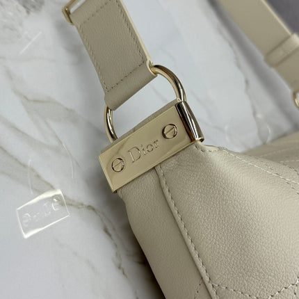 DIOR 26S MEDIUM DIORLY BAG 31 IN CREAM WHITE GRAINED CALFSKIN GOLD HARDWARE