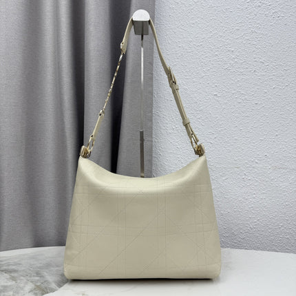DIOR 26S MEDIUM DIORLY BAG 31 IN CREAM WHITE GRAINED CALFSKIN GOLD HARDWARE