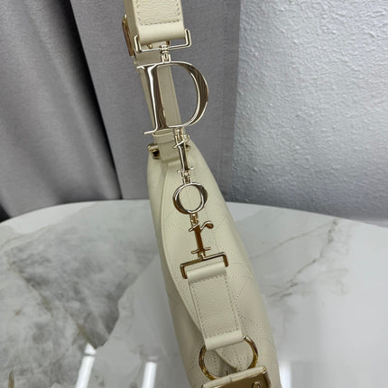 DIOR 26S MEDIUM DIORLY BAG 31 IN CREAM WHITE GRAINED CALFSKIN GOLD HARDWARE