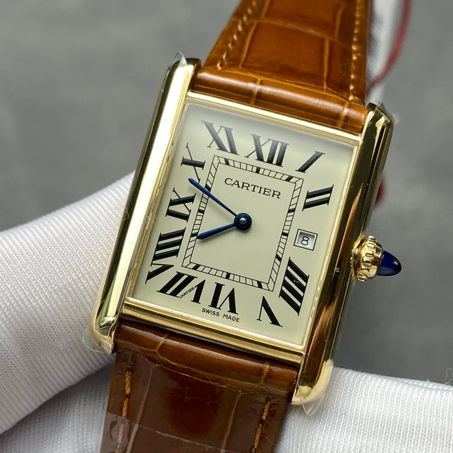TANK LOUIS CARTIER WATCH GOLD CASE AND LEATHER STRAP