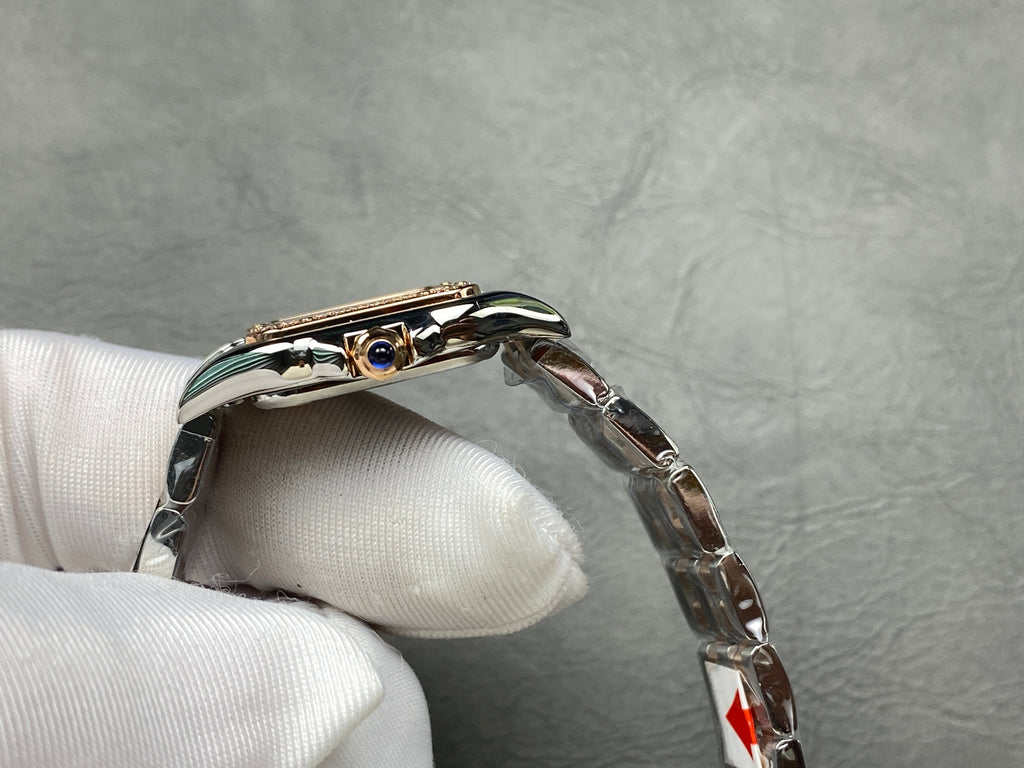 CARTIER PANTHÈRE SMALL WATCH GOLD PINK AND SILVER CASE WITH CRYSTALS