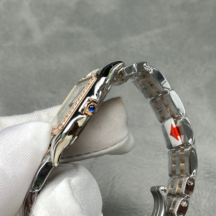 CARTIER PANTHÈRE MEDIUM WATCH GOLD PINK AND SILVER CASE WITH CRYSTALS