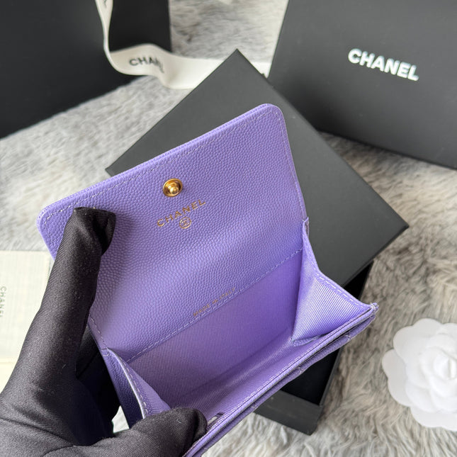 LEBOY WALLET 11 IN BABY PURPLE GRAINED CALFSKIN GOLD-TONE HARDWARE