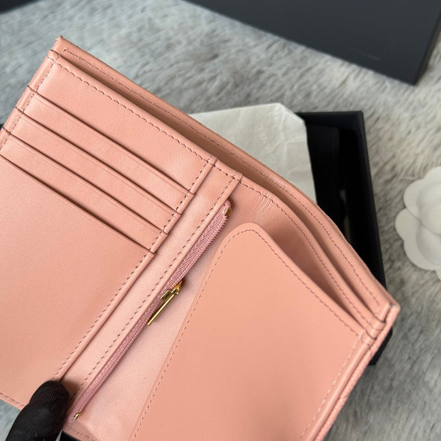 CHANEL 25S MULTI PURPOSE PASSPORT WALLET 15 IN PEACH PINK CALFSKIN GOLD HARDWARE