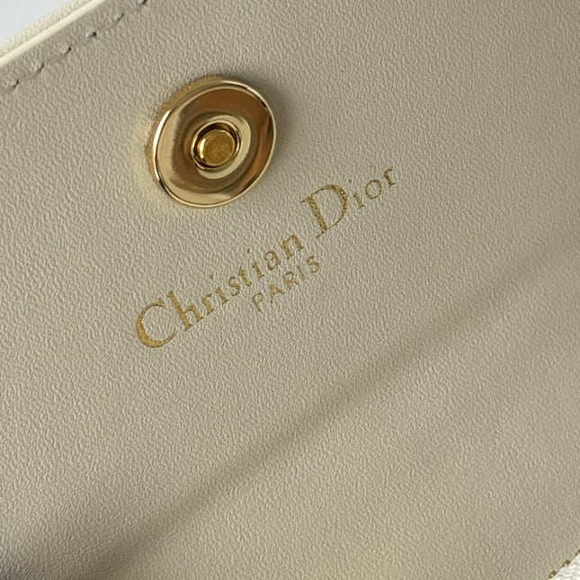 DIOR 25S CARO CARD HOLDER 11 IN LIGHT BLUE CALFSKIN AND CANVAS GOLD HARDWARE