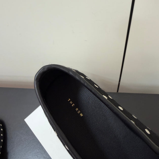 THE ROW 26S BALLET FLATS IN BLACK & WHITE MICRO POLKA DOT CALF HAIR CALFSKIN