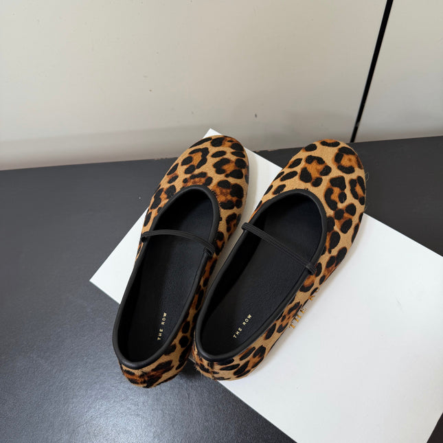 THE ROW 26S BALLET FLATS IN LEOPARD PRINT CALF HAIR CALFSKIN