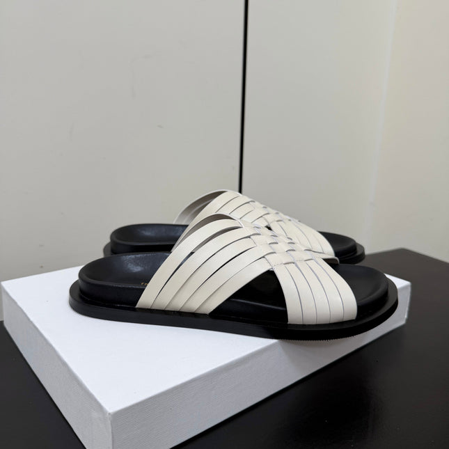 THE ROW 26S CROSS STRAP SANDALS IN IVORY WHITE CALFSKIN