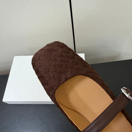 THE ROW 26S MARY JANE BALLET FLATS IN DARK BROWN SUEDE AND CALFSKIN