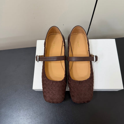 THE ROW 26S MARY JANE BALLET FLATS IN DARK BROWN SUEDE AND CALFSKIN