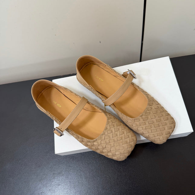 THE ROW 26S MARY JANE BALLET FLATS IN BEIGE SUEDE AND CALFSKIN