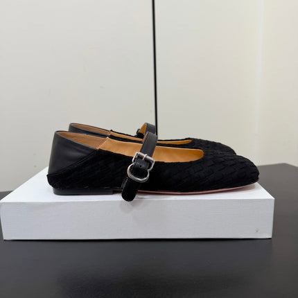 THE ROW 26S MARY JANE BALLET FLATS IN BLACK SUEDE AND CALFSKIN