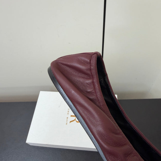 THE ROW 26S POINTED TOE BALLET FLATS IN WINE RED LAMBSKIN