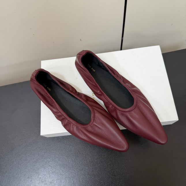 THE ROW 26S POINTED TOE BALLET FLATS IN WINE RED LAMBSKIN