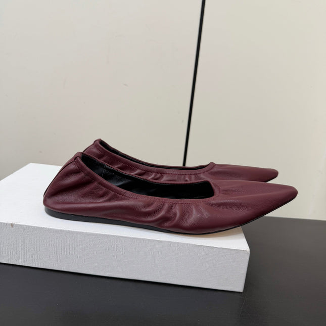 THE ROW 26S POINTED TOE BALLET FLATS IN WINE RED LAMBSKIN
