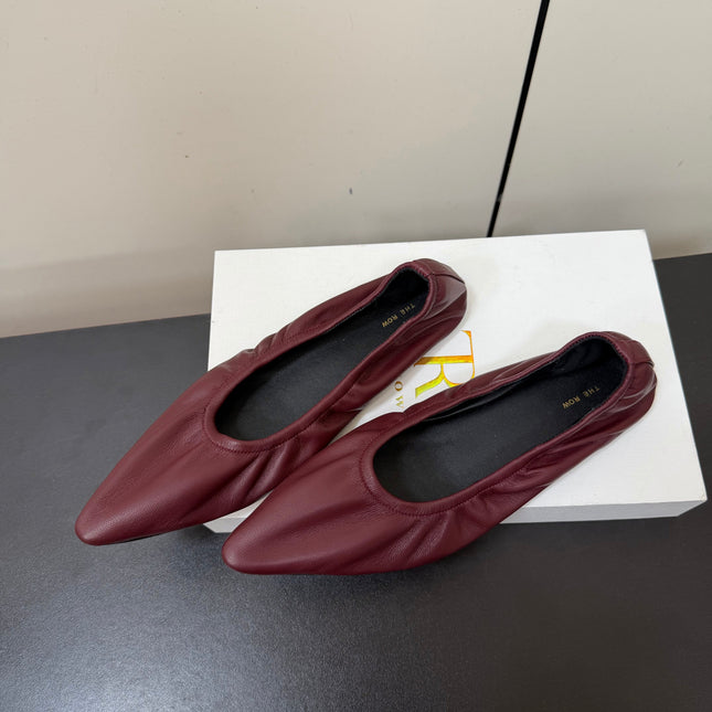 THE ROW 26S POINTED TOE BALLET FLATS IN WINE RED LAMBSKIN