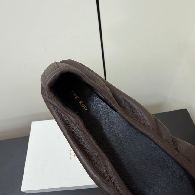 THE ROW 26S POINTED TOE BALLET FLATS IN CHOCOLATE BROWN LAMBSKIN