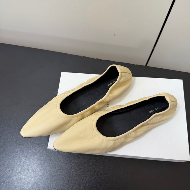 THE ROW 26S POINTED TOE BALLET FLATS IN BUTTER BEIGE LAMBSKIN