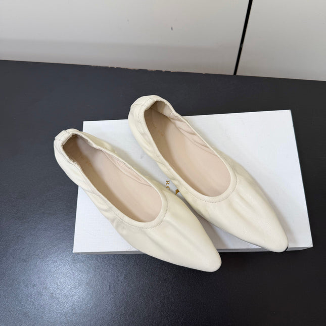 THE ROW 26S POINTED TOE BALLET FLATS IN IVORY WHITE LAMBSKIN