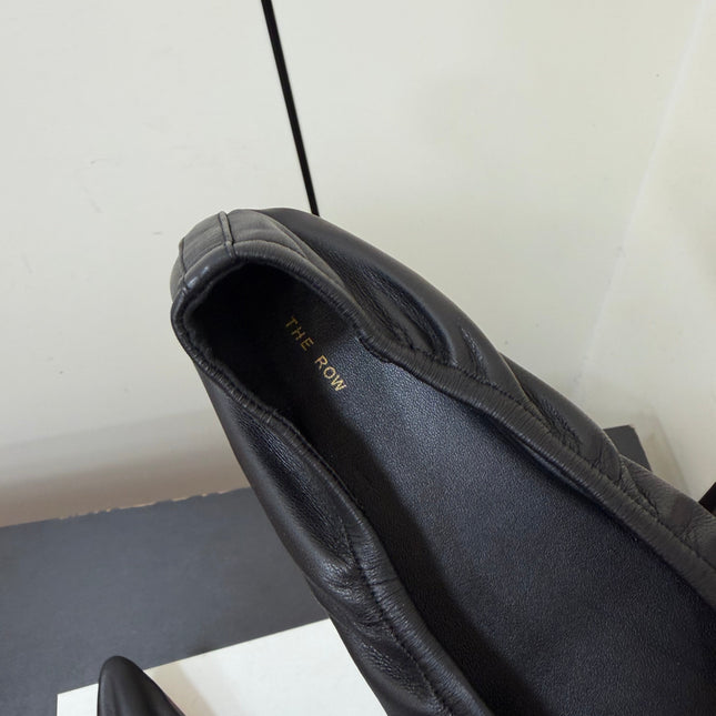 THE ROW 26S POINTED TOE BALLET FLATS IN BLACK LAMBSKIN