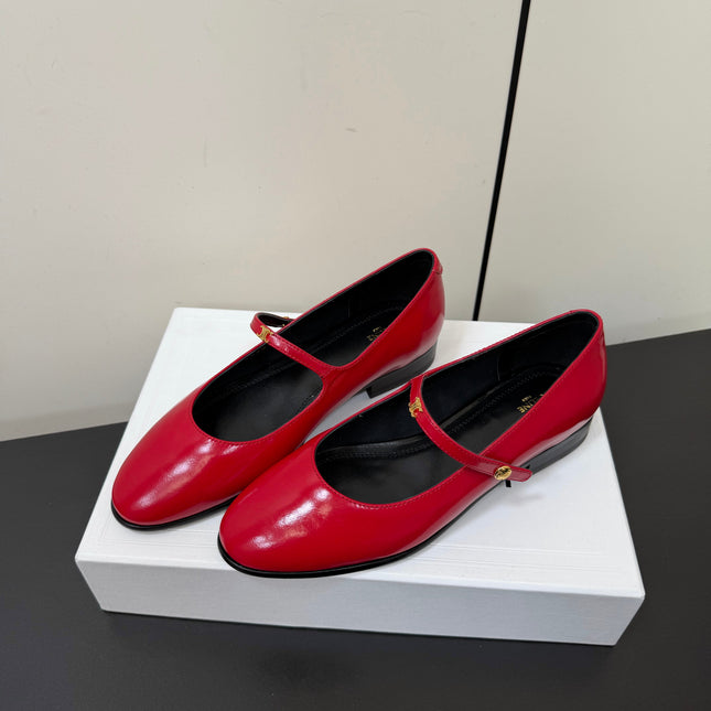 CELINE 26S MARY JANE FLATS IN DARK RED GLOSSY CALFSKIN GOLD HARDWARE