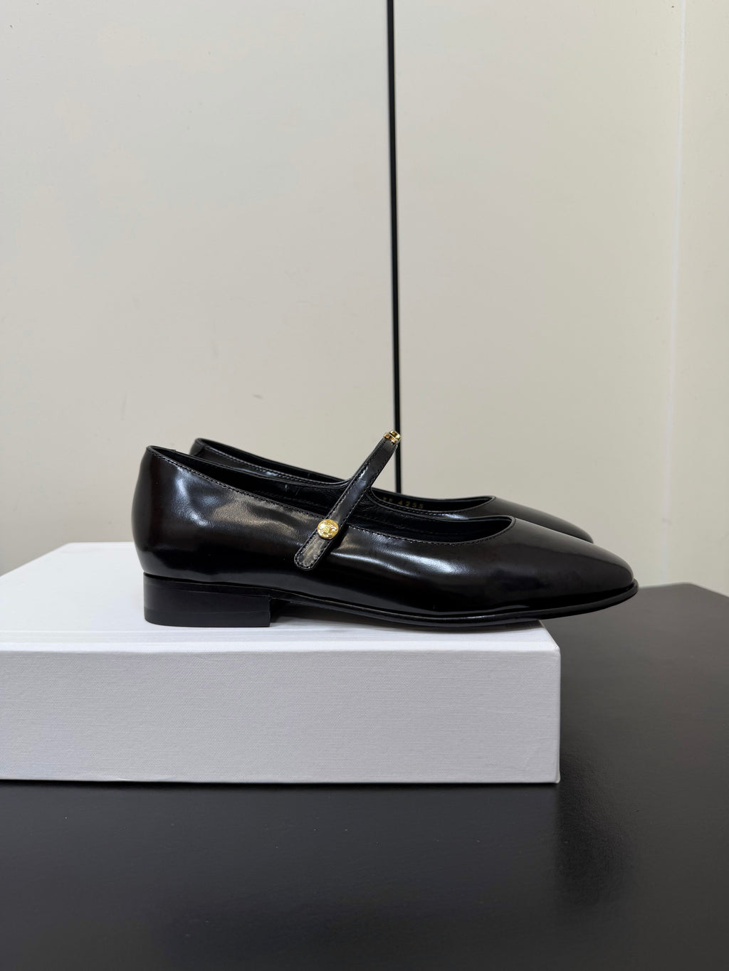 CELINE 26S MARY JANE FLATS IN BLACK GLOSSY CALFSKIN GOLD HARDWARE