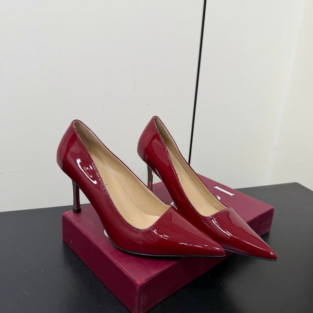 GUCCI 26S POINTED TOE PUMPS 85MM IN BURGUNDY RED PATENT CALFSKIN