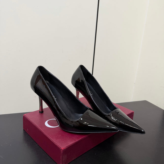 GUCCI 26S POINTED TOE PUMPS 85MM IN BLACK PATENT CALFSKIN