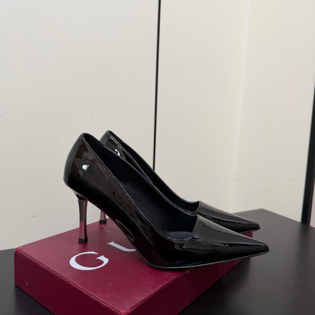 GUCCI 26S POINTED TOE PUMPS 85MM IN BLACK PATENT CALFSKIN