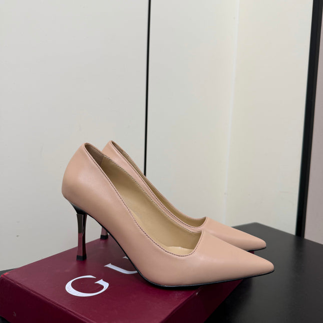 GUCCI 26S POINTED TOE PUMPS 85MM IN NUDE BEIGE CALFSKIN