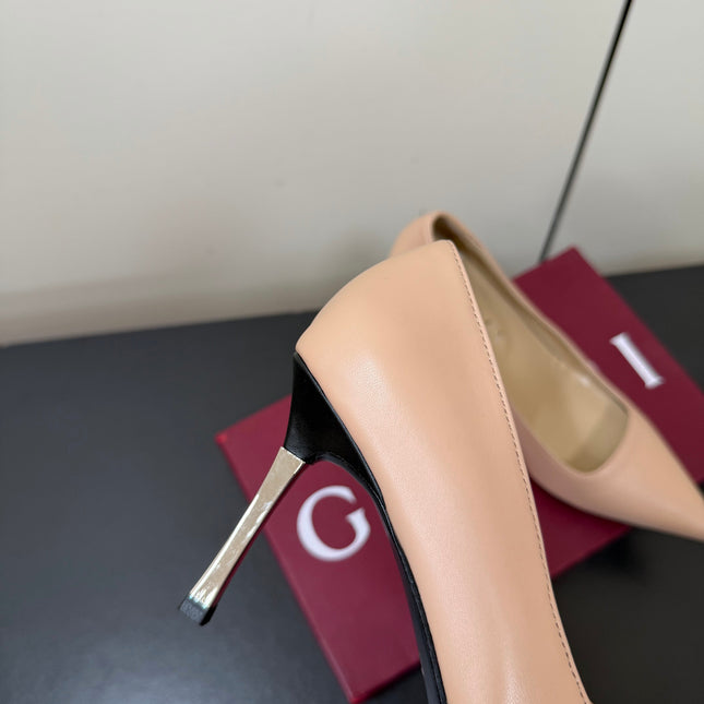 GUCCI 26S POINTED TOE PUMPS 85MM IN NUDE BEIGE CALFSKIN
