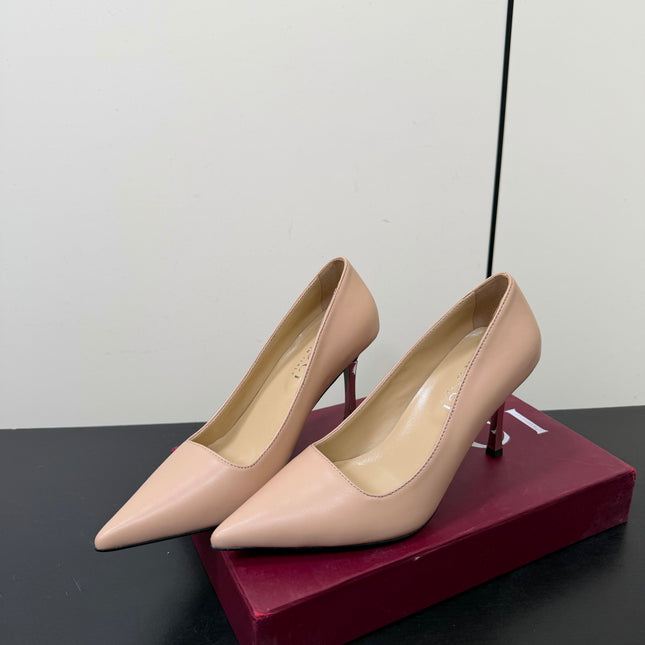 GUCCI 26S POINTED TOE PUMPS 85MM IN NUDE BEIGE CALFSKIN