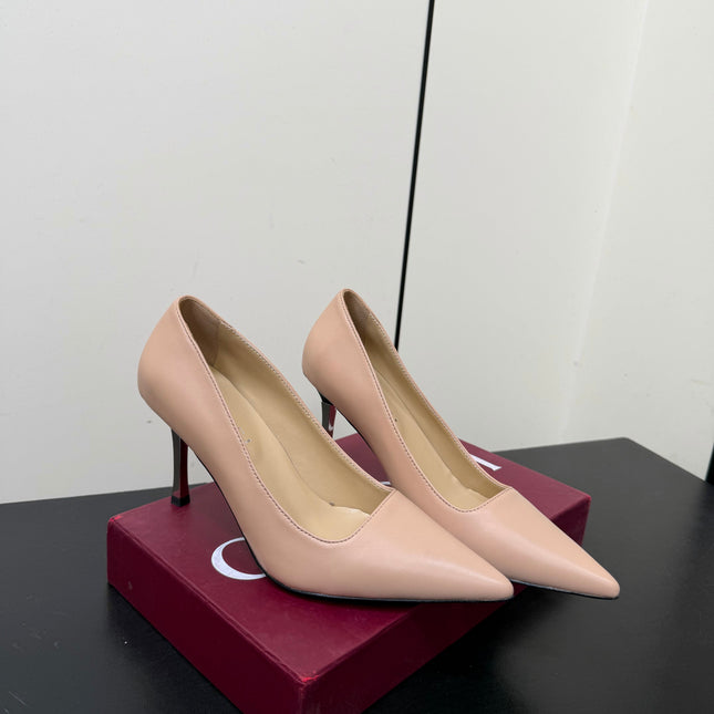 GUCCI 26S POINTED TOE PUMPS 85MM IN NUDE BEIGE CALFSKIN